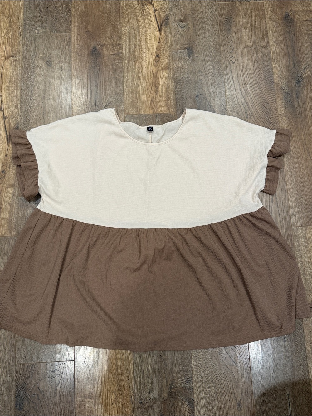SHEIN Cream and Brown Colorblock Peplum Tunic